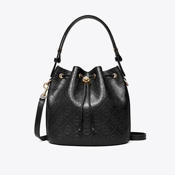 TORY BURCH T MONOGRAM LEATHER BUCKET BAG