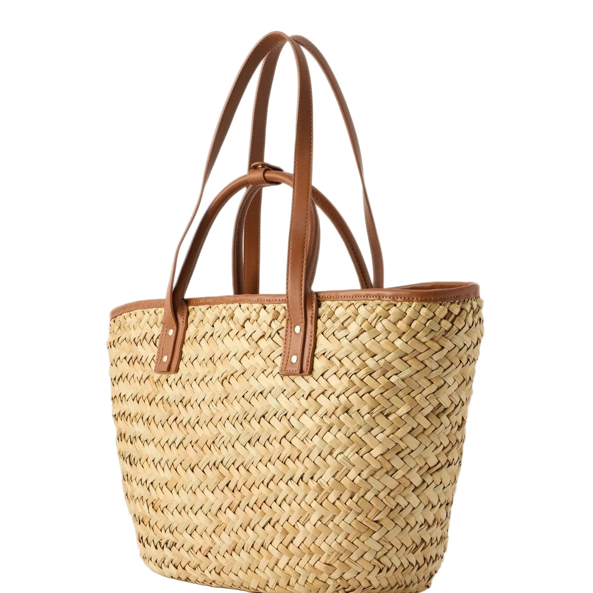 Valentino Woven Straw Tote Bag with Brown Leather Trim