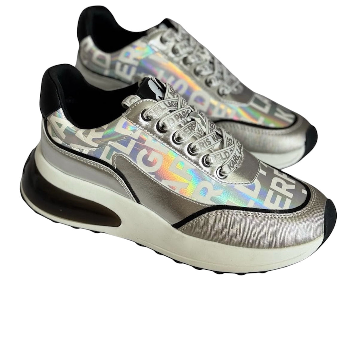 Karl Lagerfeld Paris Logo Metallic Low-Top Sneakers 9M