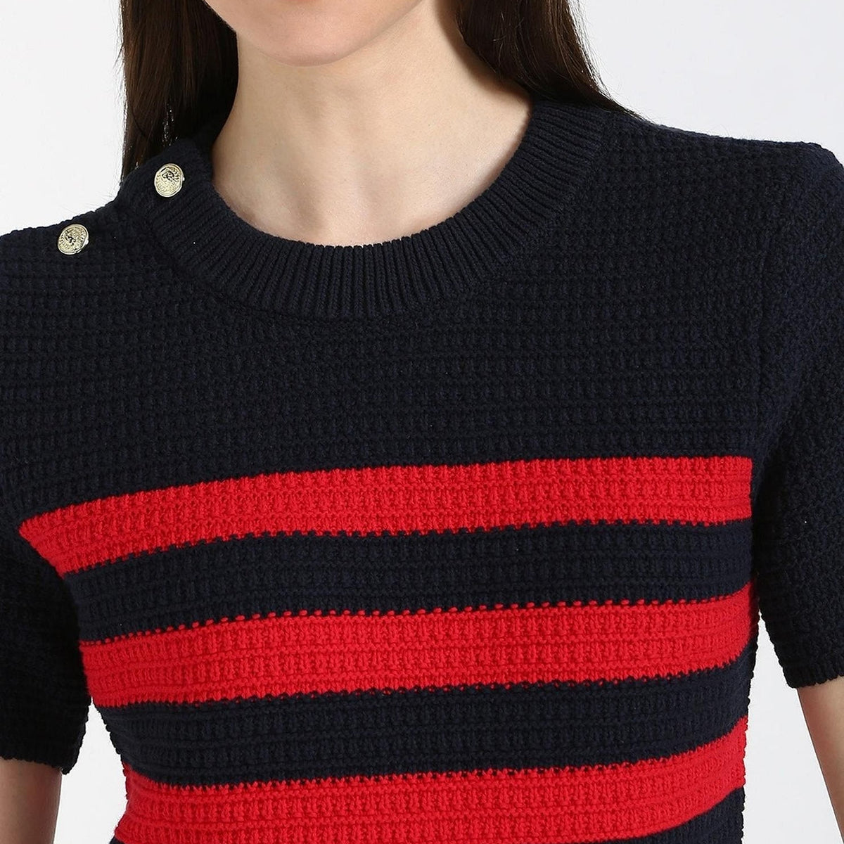 Tommy Hilfiger Gold Button Textured Knit Sweater size M