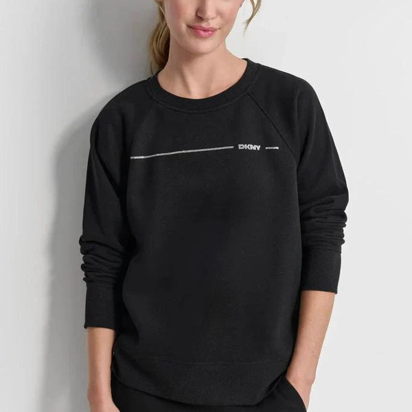 DKNY RHINESTONE STRIPE LOGO PULLOVER SIZE : XL