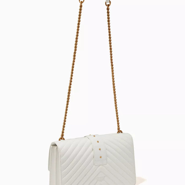 PINKO Love Icon Classic V-Shaped Quilted Leather Shoulder Bag