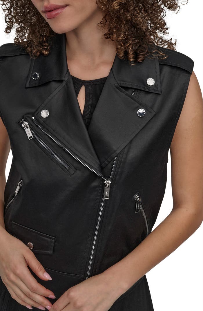 DKNY Faux Leather Moto Vest in Black