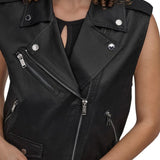 DKNY Faux Leather Moto Vest in Black