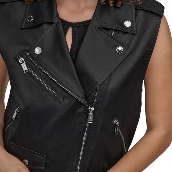 DKNY Faux Leather Moto Vest in Black