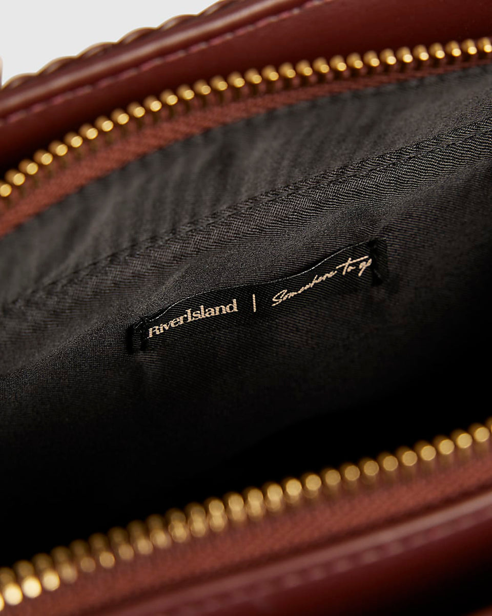 River Island Brown Woven Mini Tote Bag