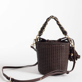 River Island Metal Handle Woven Bucket Bag in Brown
