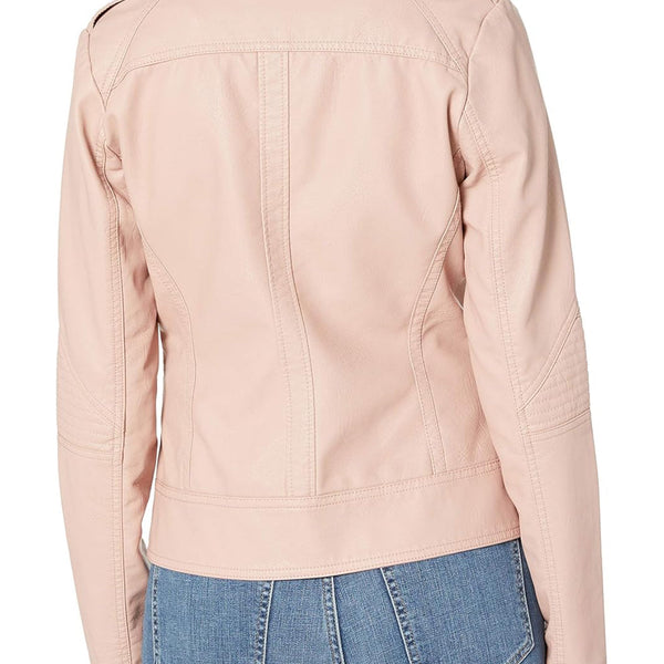 GUESS Faux Leather Asymmetrical Moto Jacket In dusty pink size Large