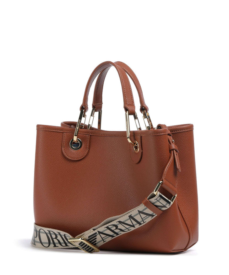 Emporio Armani Small MyEA shopper Bag with Deer Print in Camel