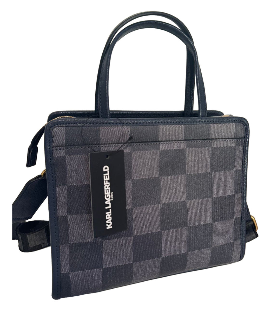 Karl Lagerfeld Paris Maybelle Satchel Crossbody Bag Blue/Ind Checkered