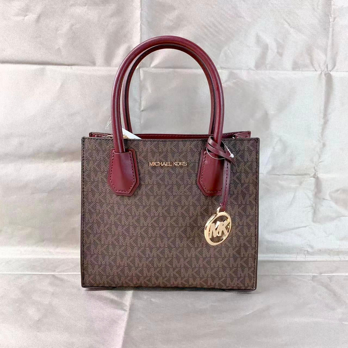 Michael Kors Mercer Medium Logo And Leather Accordion Crossbody Bag Merlot