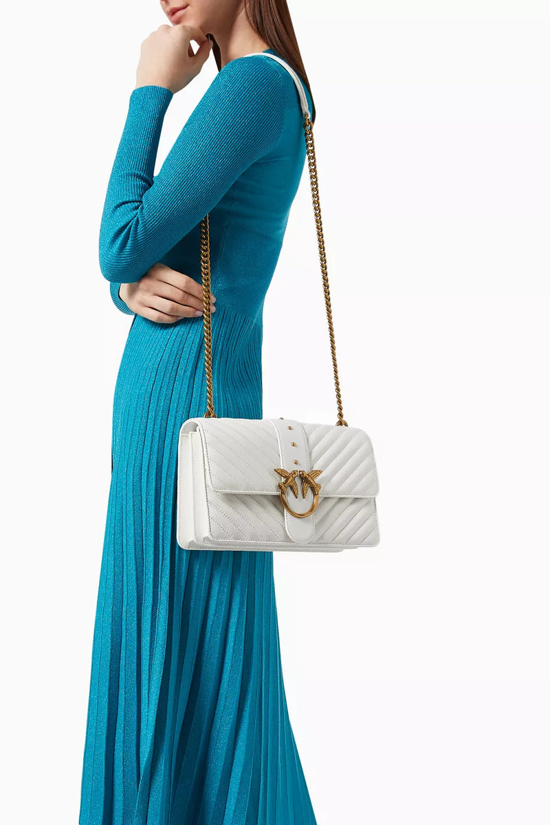 PINKO Love Icon Classic V-Shaped Quilted Leather Shoulder Bag