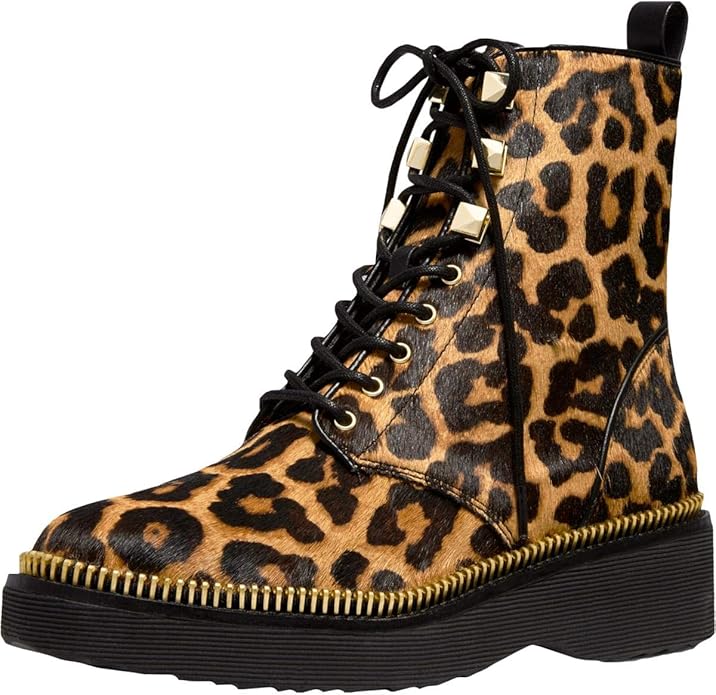 Michael Kors Haskell fighting boot in calf hair with leopard print and nails 7m