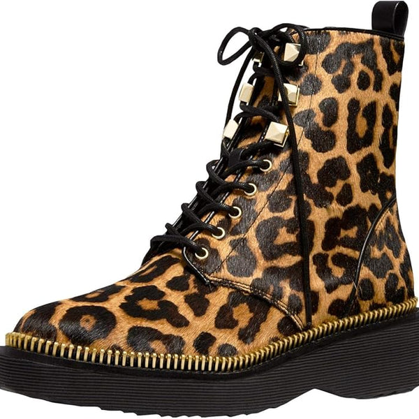 Michael Kors Haskell fighting boot in calf hair with leopard print and nails 7m