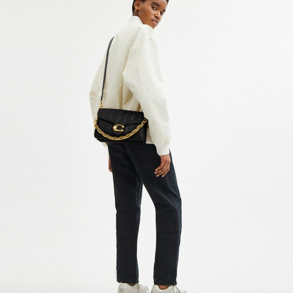 Coach Chain Tabby Shoulder Bag With Quilting in black