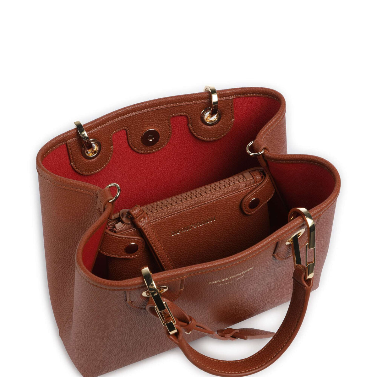 Emporio Armani Small MyEA shopper Bag with Deer Print in Camel