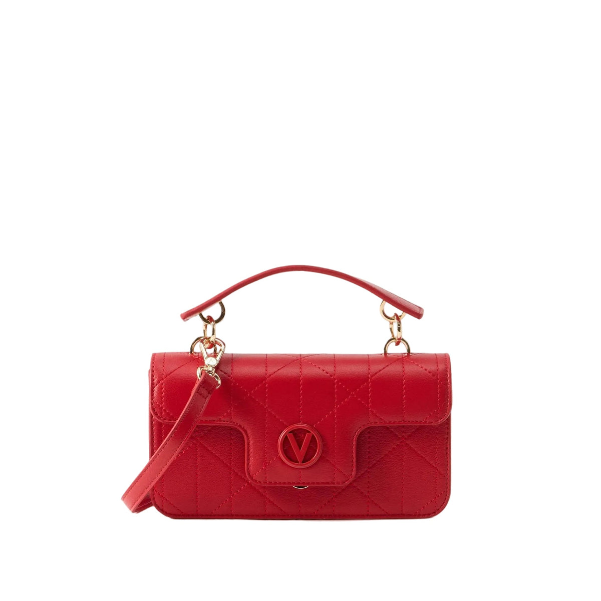 Valentino Bags Melia Satchel Bag with Tonal V Logo In Rubino Red