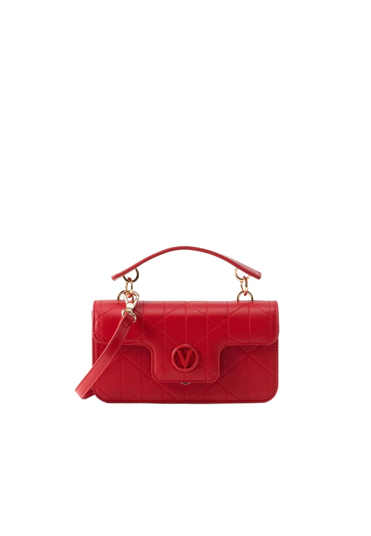 Valentino Bags Melia Satchel Bag with Tonal V Logo In Rubino Red