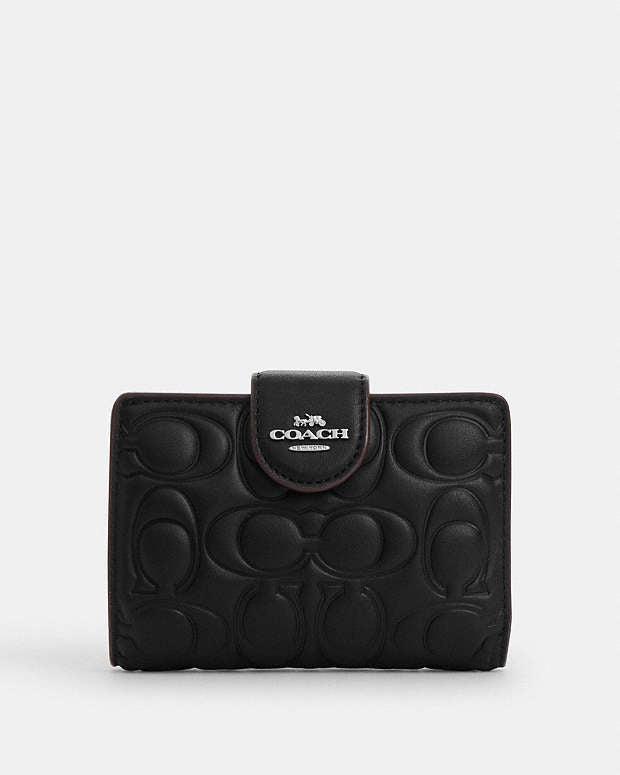 Coach Medium Corner Zip Wallet With Signature Black