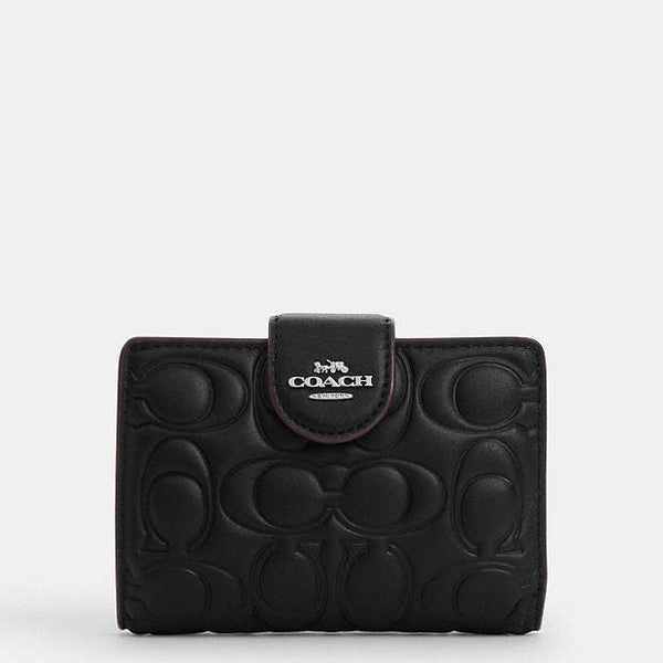 Coach Medium Corner Zip Wallet With Signature Black