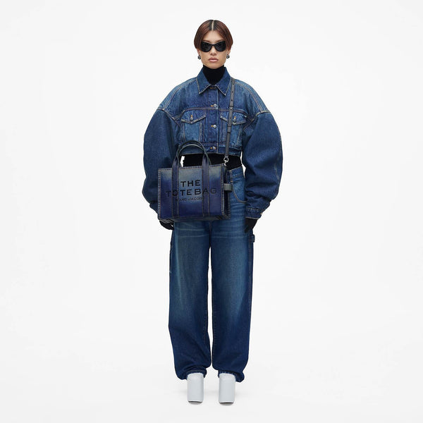 THE DENIM-PRINTED LEATHER MEDIUM TOTE BAG MARC JACOBS