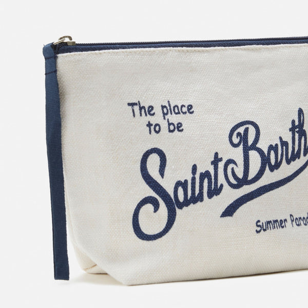 MC2 SAINT BARTH ALINE WHITE SOLID COLOR LINEN POUCH
