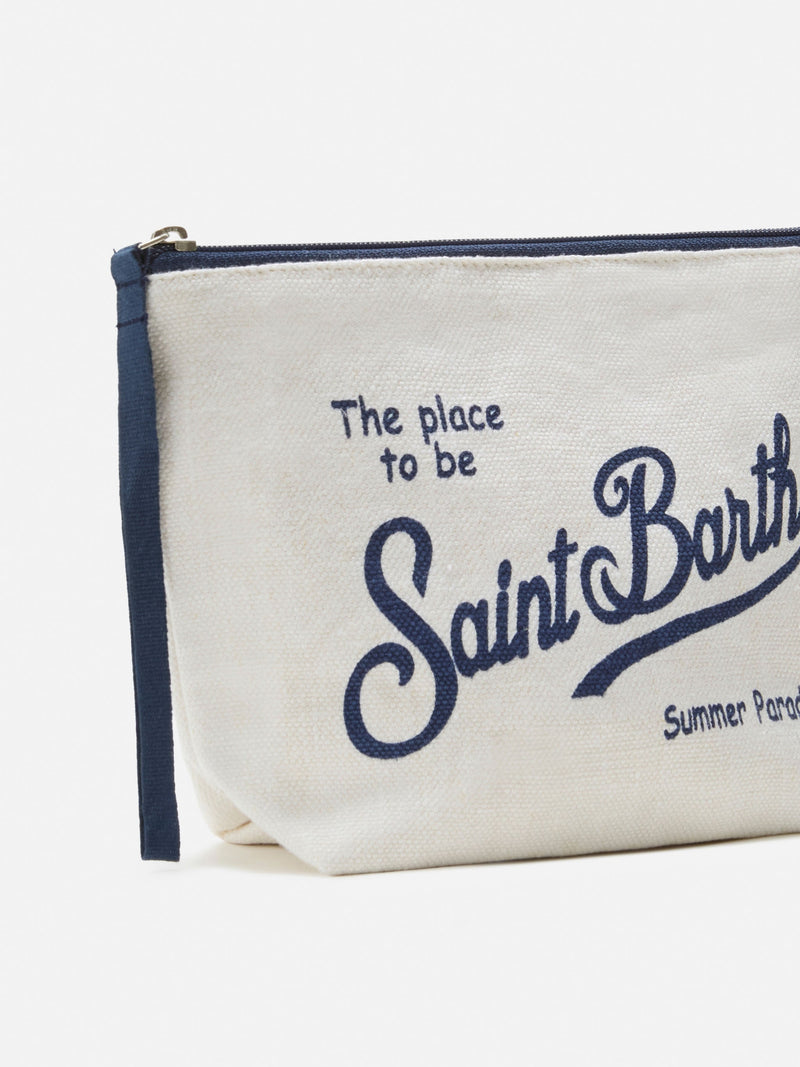 MC2 SAINT BARTH ALINE WHITE SOLID COLOR LINEN POUCH