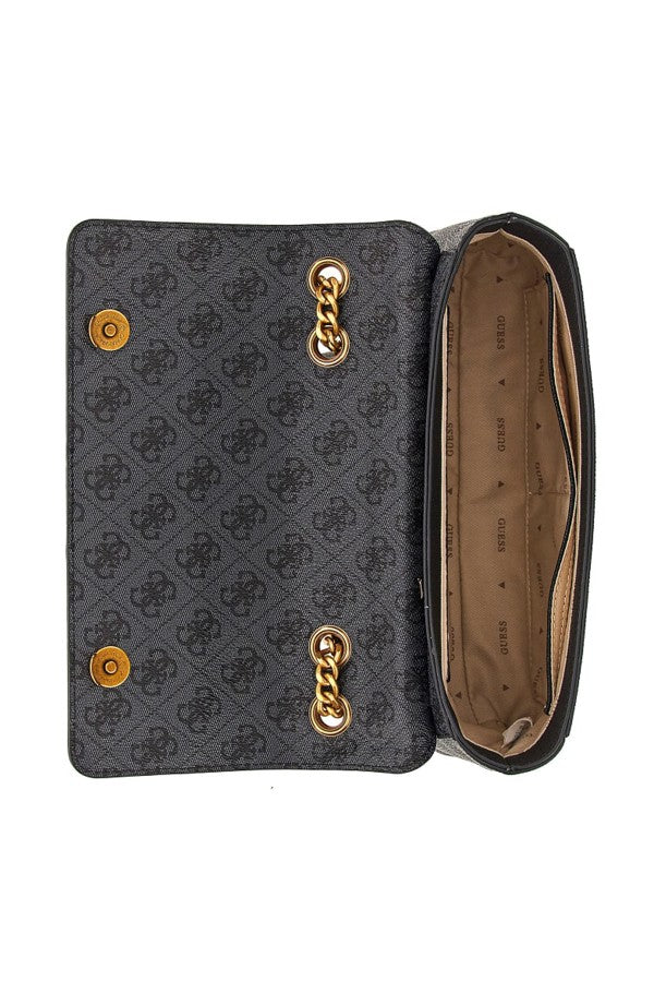 GUESS Nell Logo Convertible Crossbody Flap Coal Logo