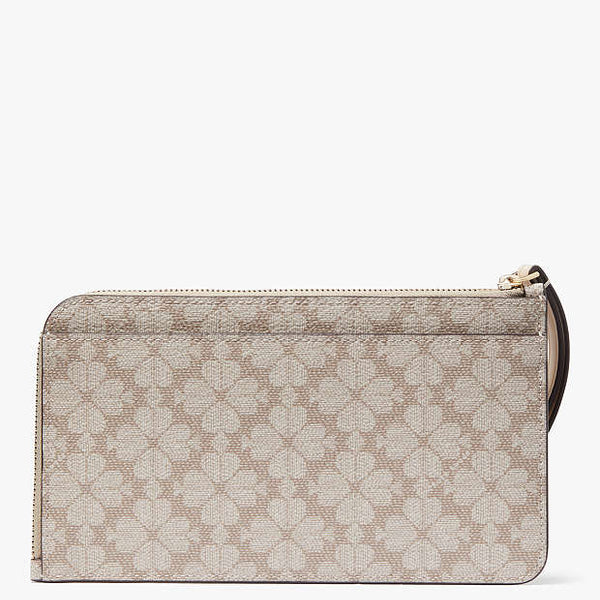 Kate Spade Lucy Spade Flower Medium L-zip Wristlet beige