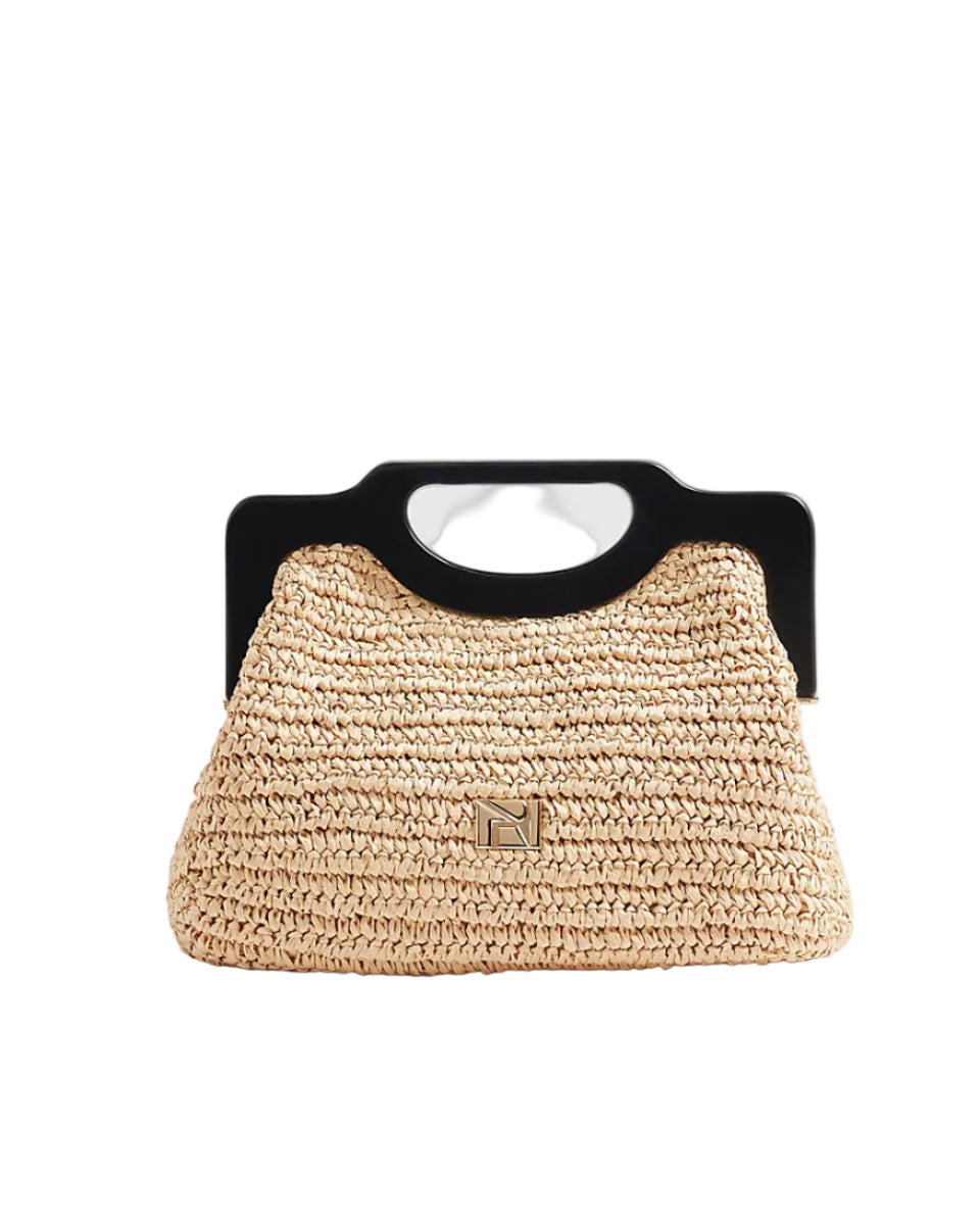 River Island Beige Chunky Raffia Clutch Bag