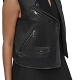 DKNY Faux Leather Moto Vest in Black
