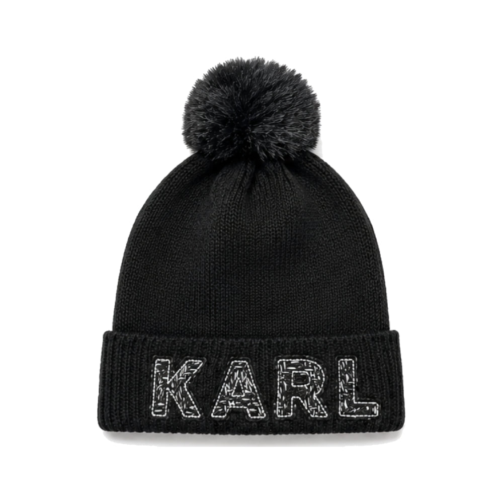 Karl Lagerfeld Paris Ribbed Knit Beanie In Black