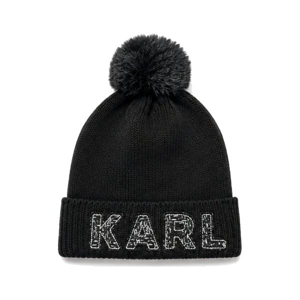 Karl Lagerfeld Paris Ribbed Knit Beanie In Black