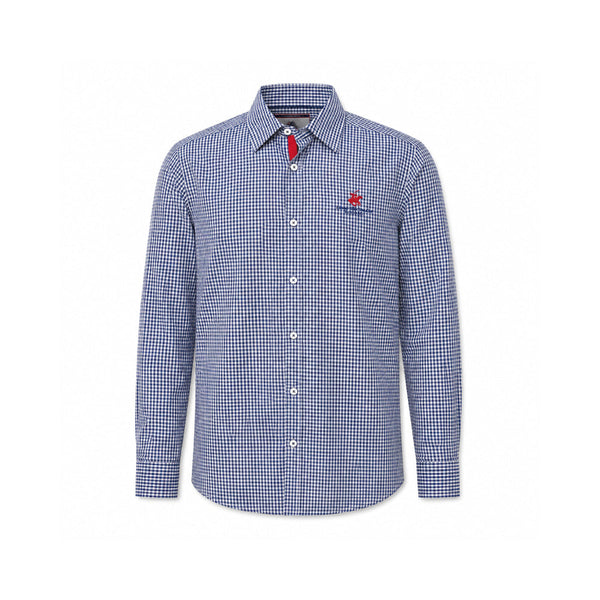 Beverly Hills Polo Club Navy Blue Gingham Long-Sleeve Shirt