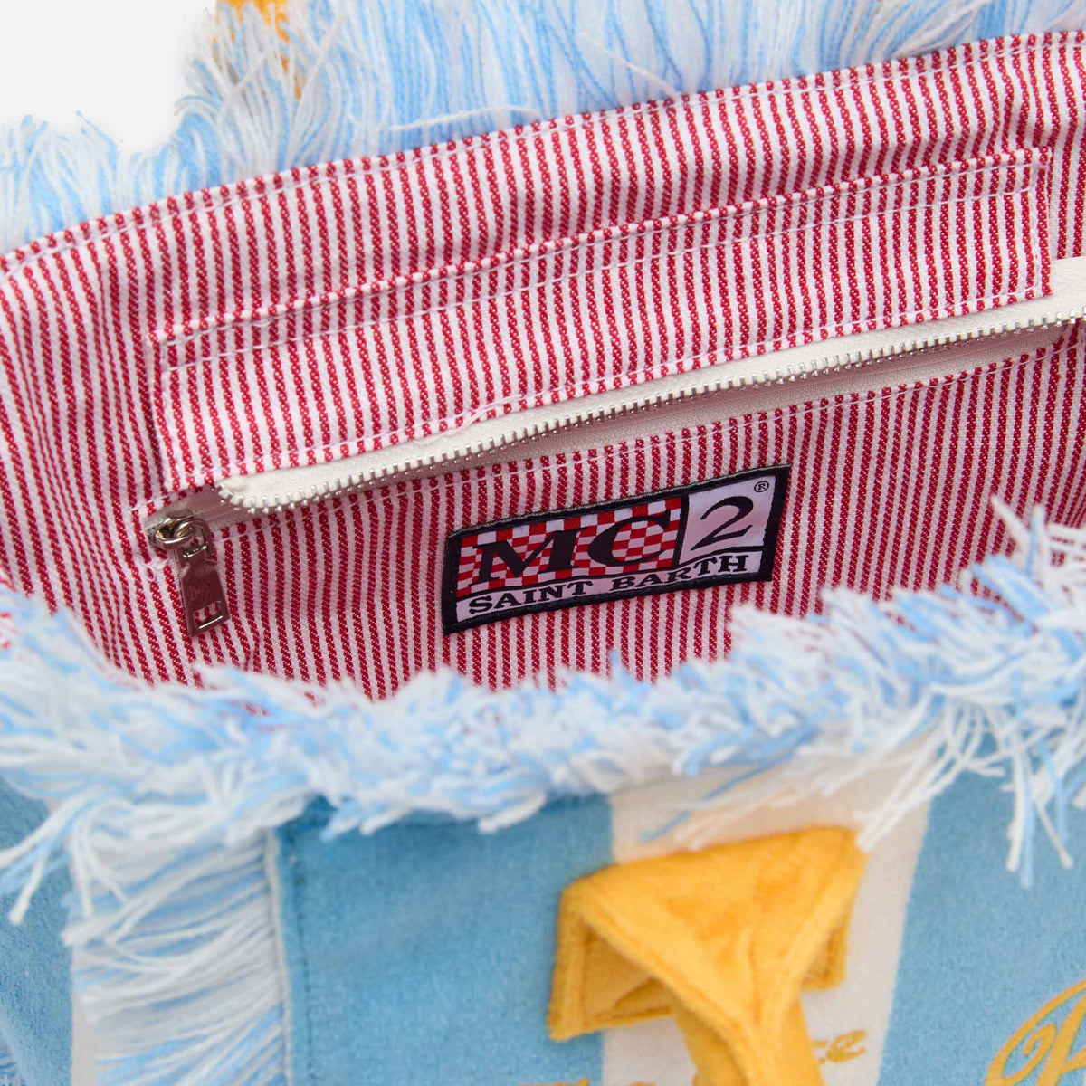 MC2 SAINT BARTH COLETTE SPONGE LIGHT BLUE STRIPED TERRY HANDBAG