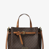 Michael Kors Emilia Medium Signature Logo Satchel in Dark Brown