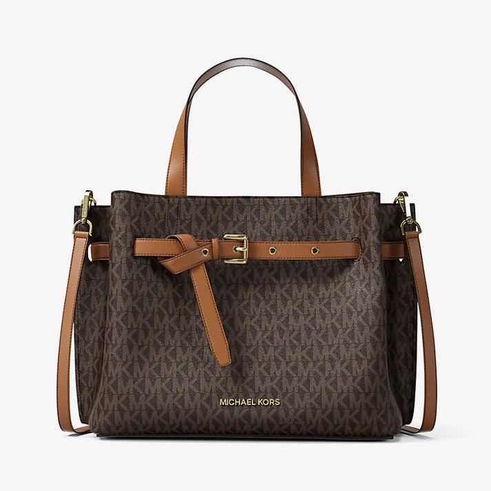 MICHAEL KORS Emilia medium Signature Logo Satchel in dark brown