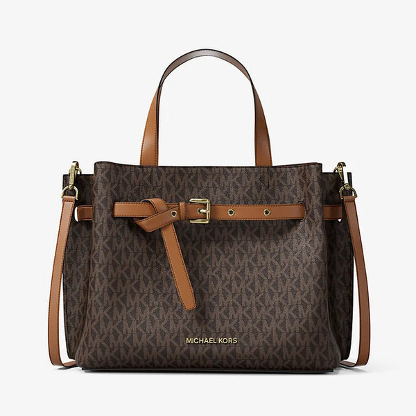 MICHAEL KORS Emilia medium Signature Logo Satchel in dark brown