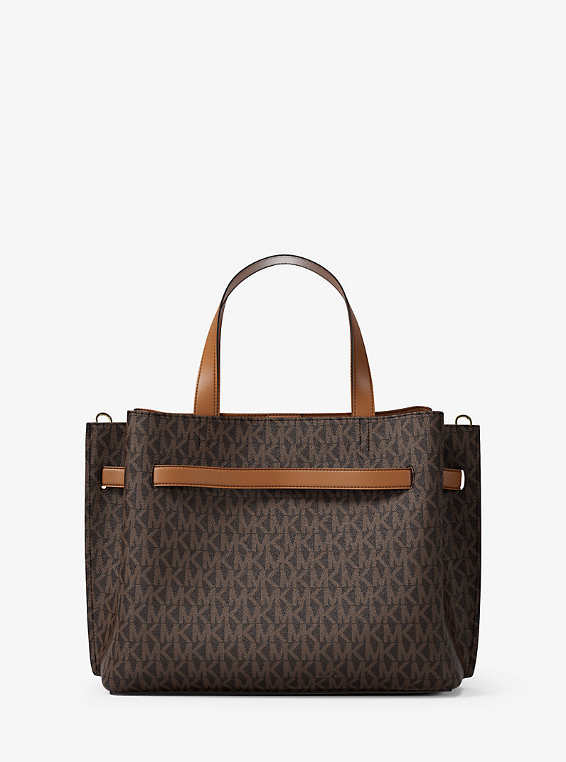 Michael Kors Emilia Medium Signature Logo Satchel in Dark Brown