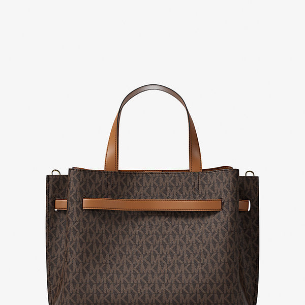 Michael Kors Emilia Medium Signature Logo Satchel in Dark Brown