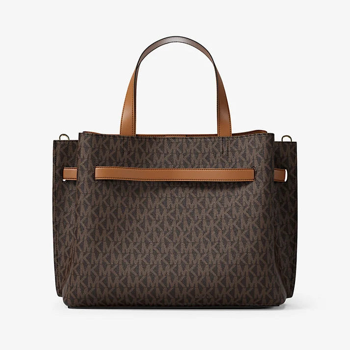 MICHAEL KORS Emilia medium Signature Logo Satchel in dark brown