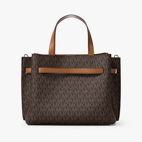 MICHAEL KORS Emilia medium Signature Logo Satchel in dark brown