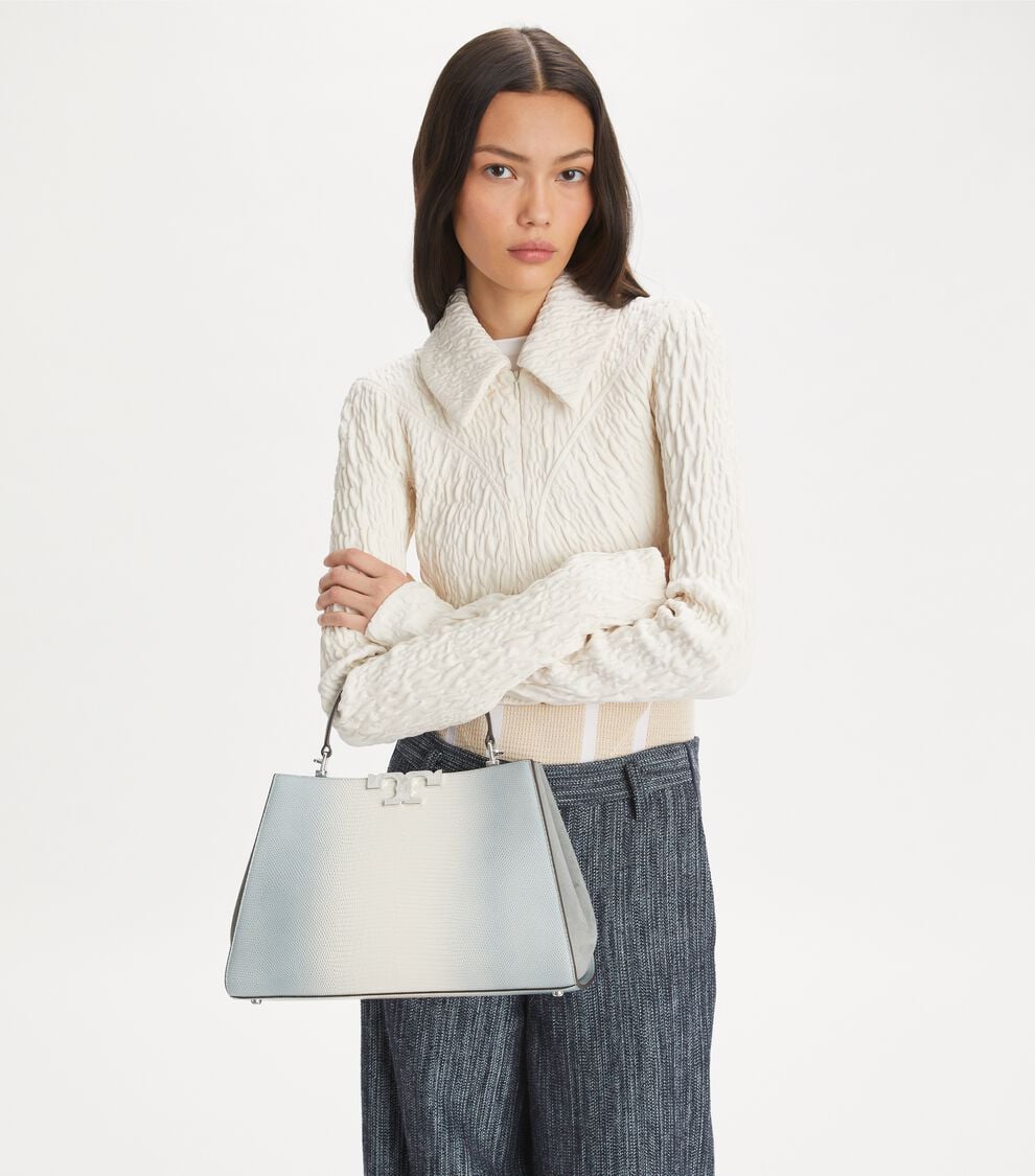 Tory Burch Eleanor Lizard Satchel in Blanc