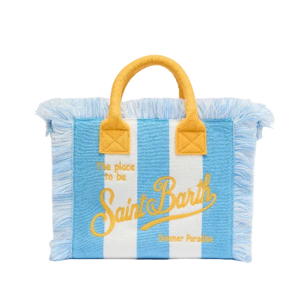 MC2 SAINT BARTH COLETTE SPONGE LIGHT BLUE STRIPED TERRY HANDBAG