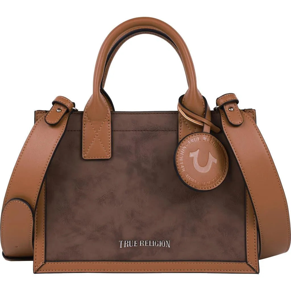 True Religion Suede PU Box Tote with Logo Tag