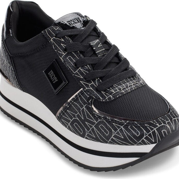 DKNY Women's Davie Lace-Up Wedge Sneakers - Black/ Pebble Combo size 8.5