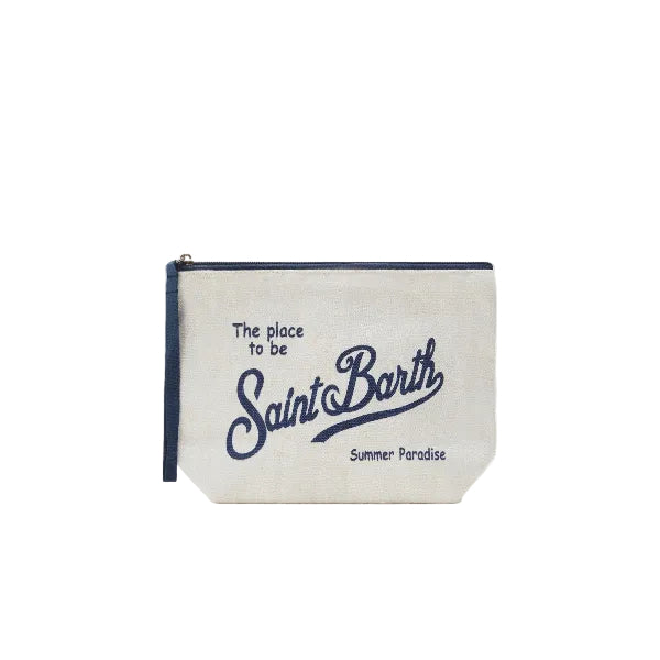 MC2 SAINT BARTH ALINE WHITE SOLID COLOR LINEN POUCH