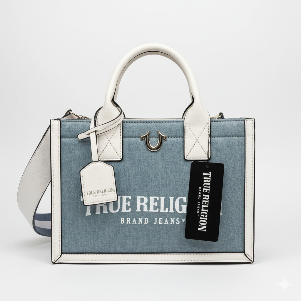 TRUE RELIGION MODERN EDGE DENIM TOTE LIGHT DENIM