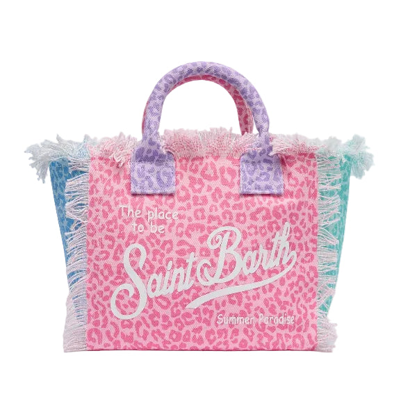 MC2 SAINT BARTH COLETTE COTTON CANVAS HANDBAG WITH MULTICOLOR ANIMALIER PRINT