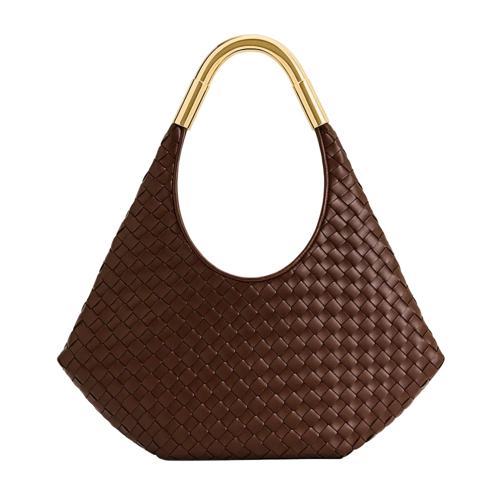 JW Olivia Hand-Woven Metal Handle Hobo Bag - Brown